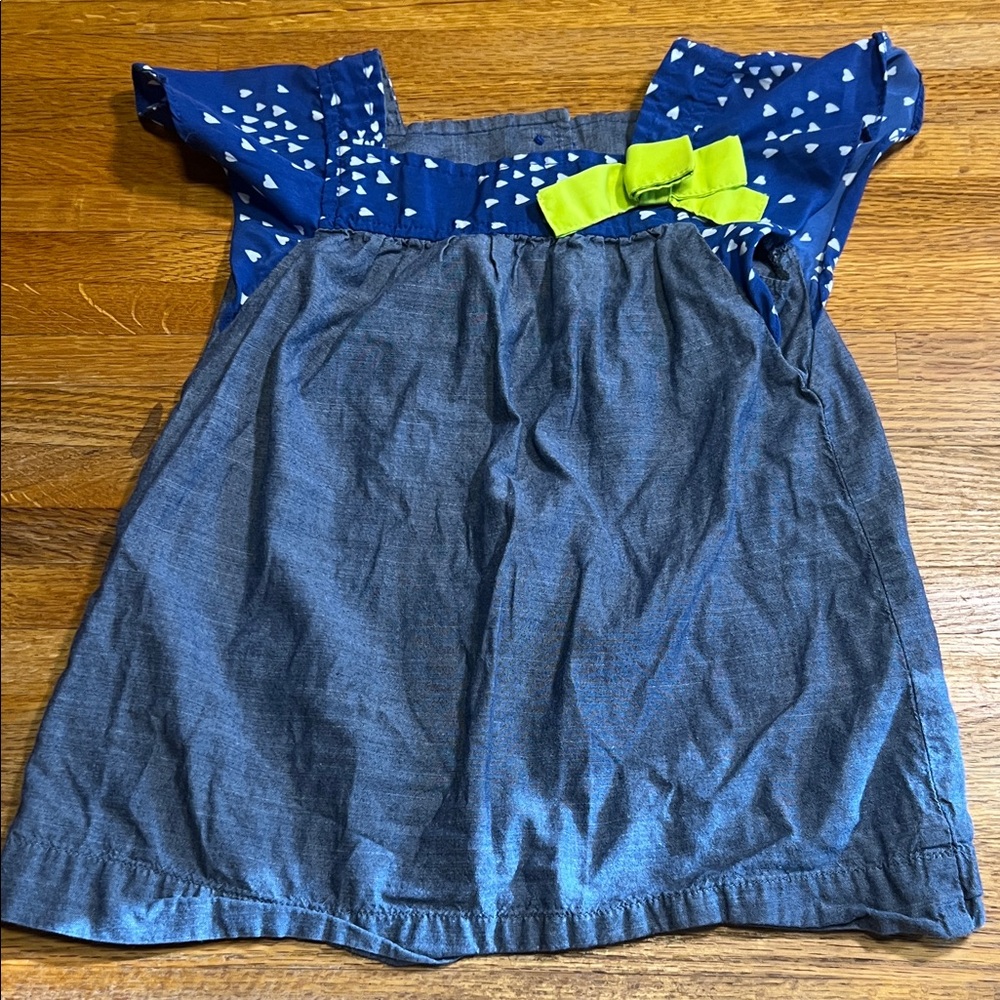 Cherokee Girl‎ 18 Months Blue White Heart Bow Ruffle Pleated Sleeveless Dress